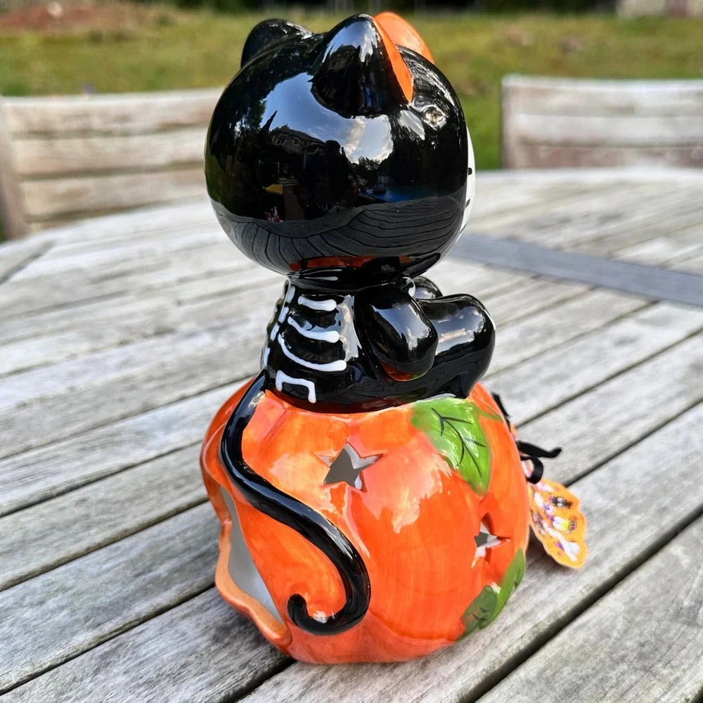 Sanrio Hello Kitty Skeleton Pumpkin Ceramic Tea Light Candle Holder Halloween